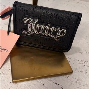 Juicy Couture Black Logo Rhinestone Trifold Wallet